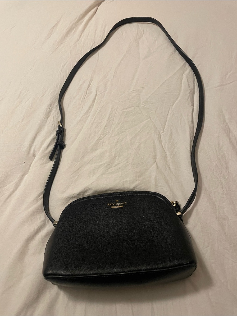 kate spade Black Pebble Leather Dome Crossbody with Gold Hardware